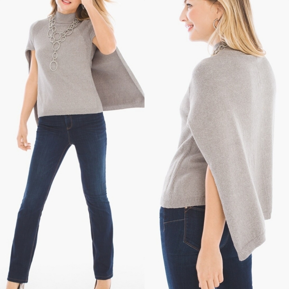 New Chicos Trina Cape Pullover Ribbed Mock Neck Metallic Shimmer Sweater